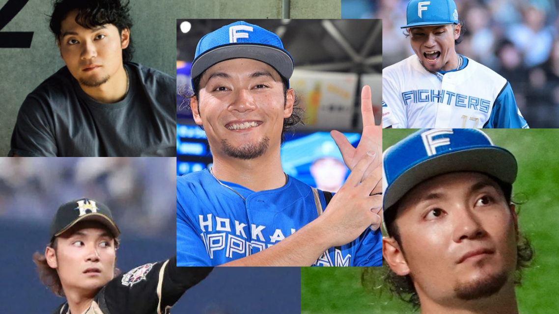 様々な表情の伊藤大海投手の画像5枚のコラージュ画像左上:モデル風のポーズの伊藤大海投手 左下:投球時の伊藤大海投手 中央:勝利後笑顔の伊藤大海投手 右上:抑えて吠える伊藤大海投手 右下:斜め上を見る伊藤大海投手