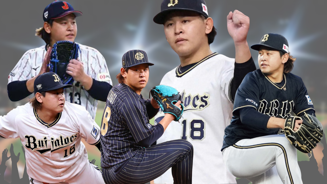 宮城大弥投手のプレー中の姿をコラージュした画像