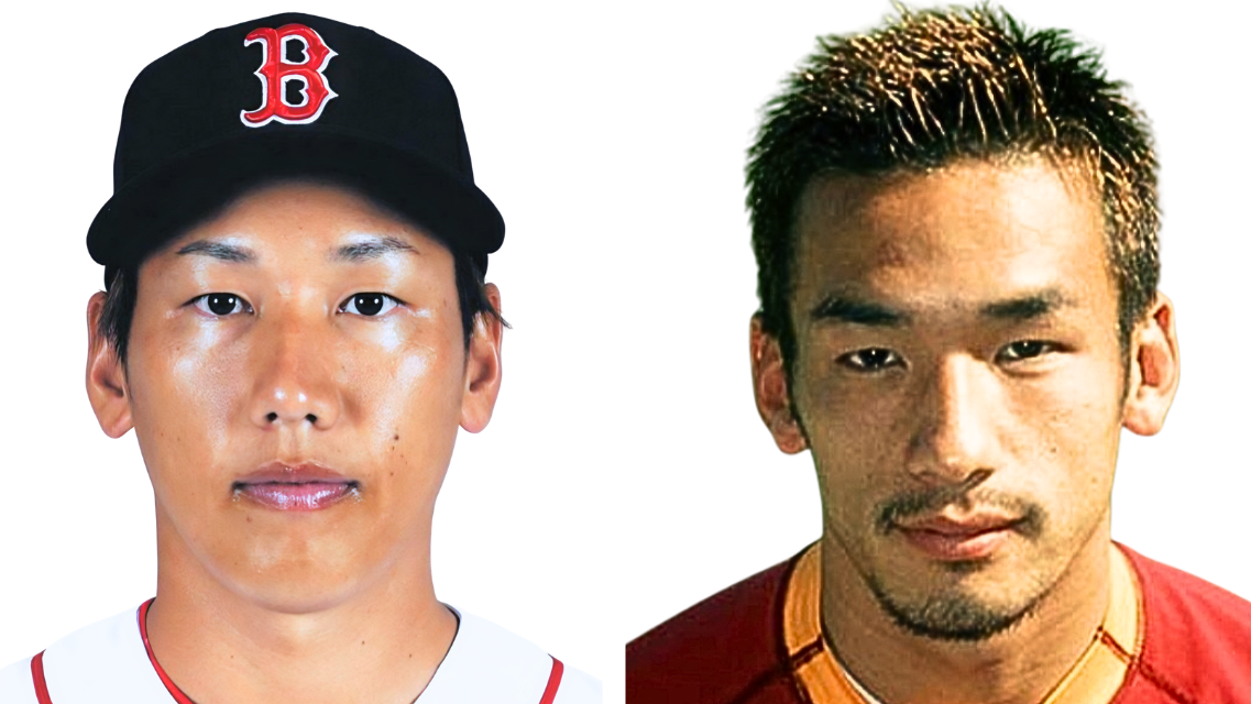 比較画像左：吉田選手 右：現役時代の中田英寿さん