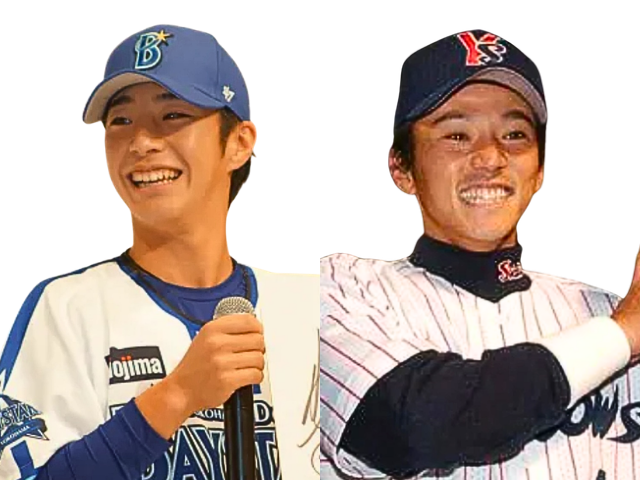 比較画像左：度会隆輝選手 右：現役時代の父・度会博文さん