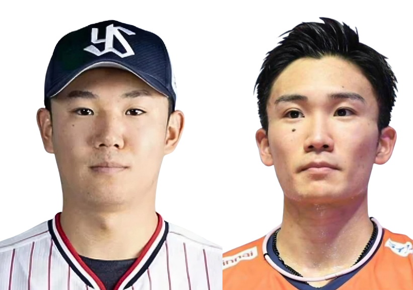 奥川恭伸投手とバドミントン桃田賢斗選手の比較。伏し目になった時の目元の影と、内側に静かな闘志を秘めたストイックな表情が似ている。静かな勝負師の顔立ち。