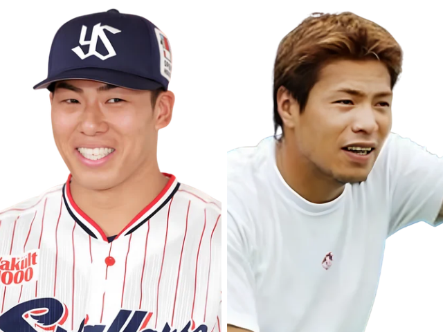 右:若い頃の岩村明憲さん左:山野太一投手