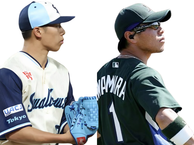 比較画像右:若い頃の岩村明憲さん 左:山野太一投手