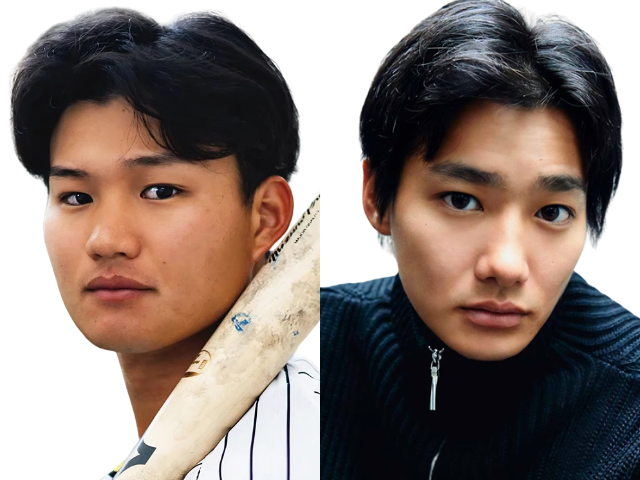 森下翔太選手と、デビュー当時の野村周平さんを並べた比較画像。