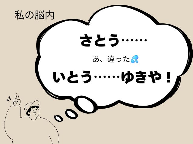 私の脳内 さとう・・・あ、違った　いとう・・ゆきや！ と話す男の人のイラスト